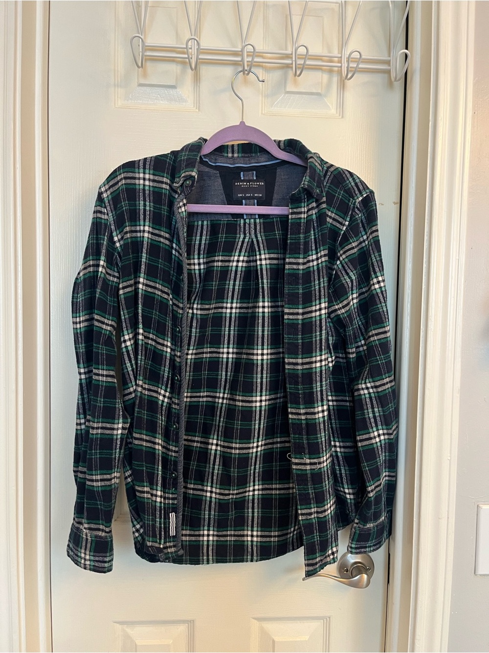 Denim & Flower Black, Green & White Plaid Shirt